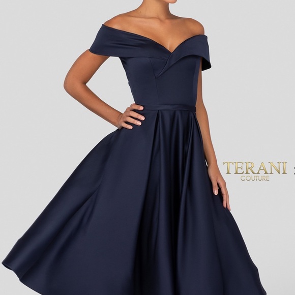 Terani Couture OFF SHOULDER TEE LENGTH DRESS - Picture 2 of 2